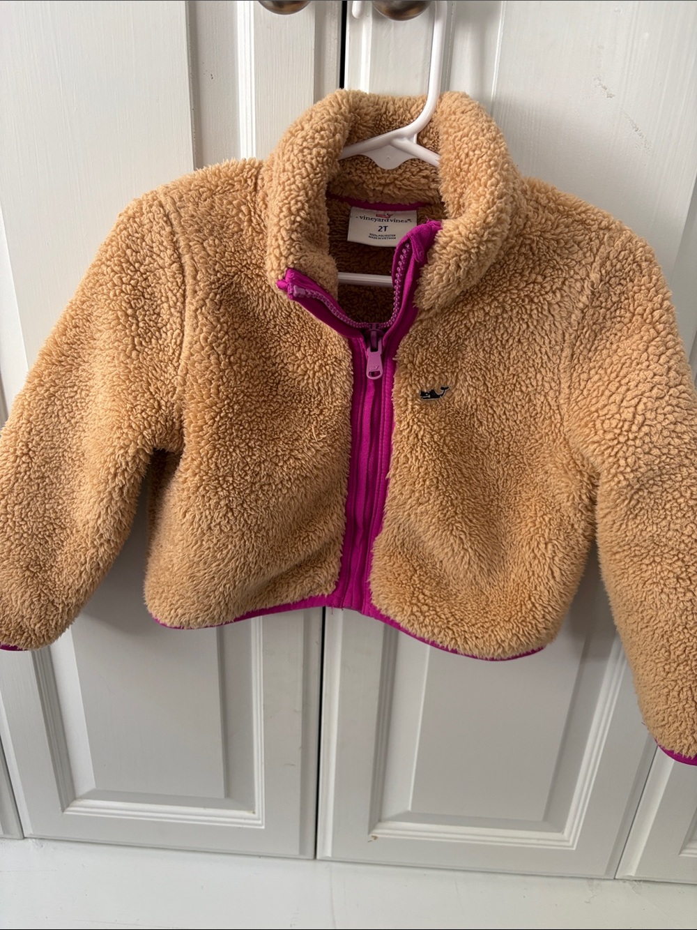 Vineyard Vines Toddler Tan Sherpa Jacket with Pink Trim